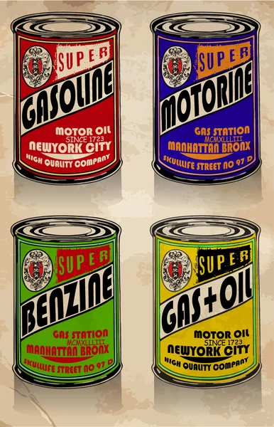 Postos de gasolina e serviço de carro vintage coleção sinais de lata. Set o — Vetor de Stock