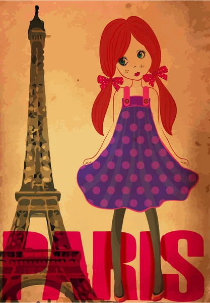 Fashion cute girl  in paris — Stock Vector