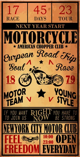 Label t-shirt design met illustratie van aangepaste chop motorfiets — Stockvector
