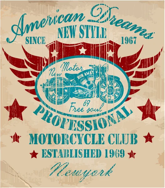 Vintage motorfiets t-shirt afbeelding — Stockvector