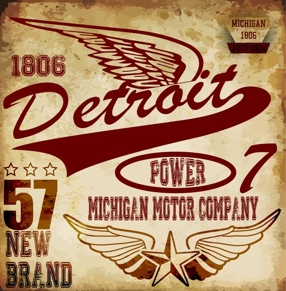 Vintage hombre camiseta diseño gráfico sobre Detroit — Vector de stock