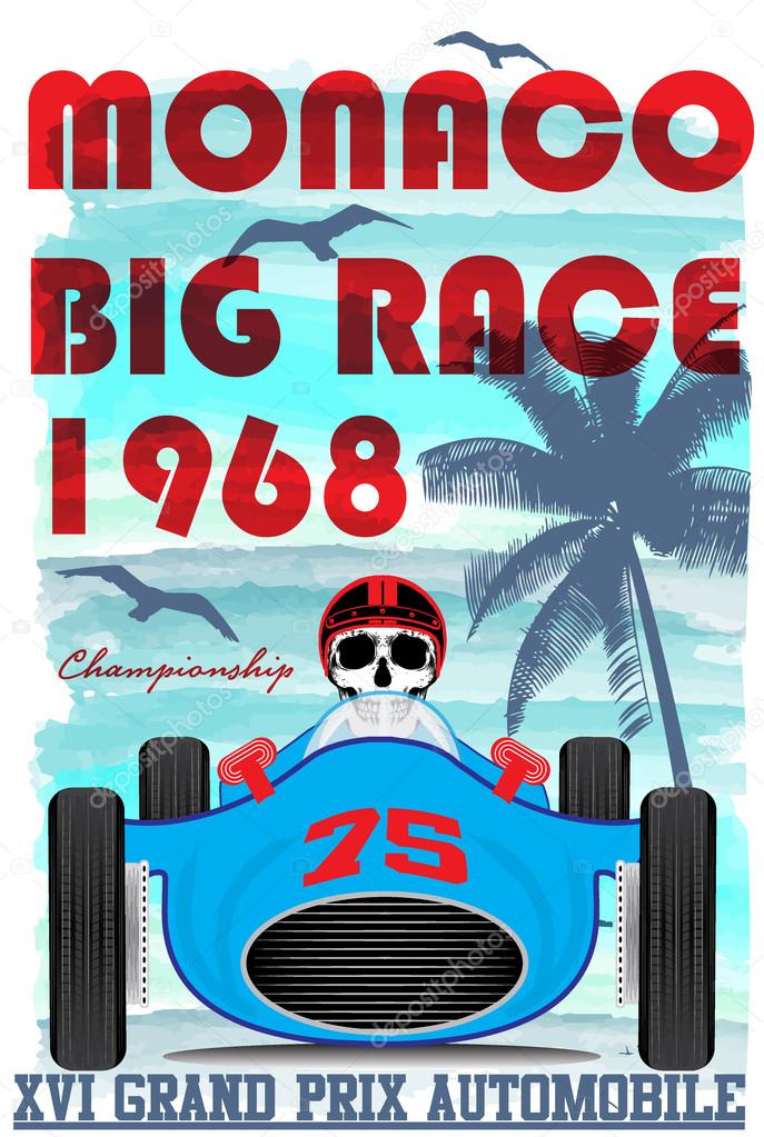 vintage race car for printing.vector old school race poster.retr