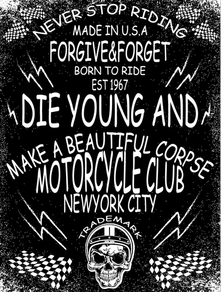 摩托车赛车排版图形和海报。头骨和老 — 图库矢量图片