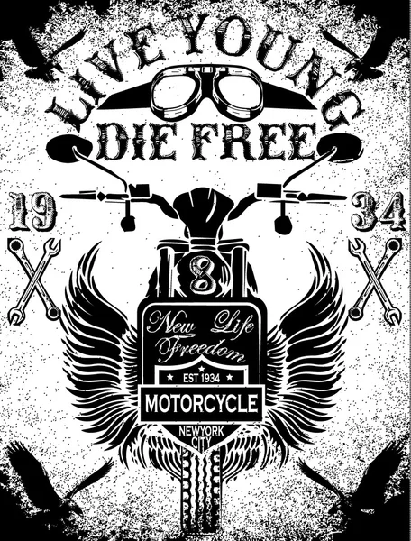 Motorcycle Racing Typography Graphics and Poster. Skull and Old — Stock Vector
