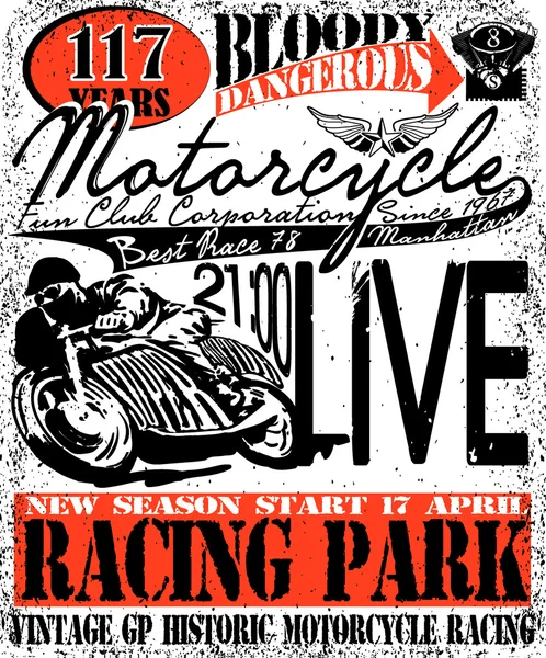 Motorcycle Racing Typography Graphics and Poster. Skull and Old — Stock Vector