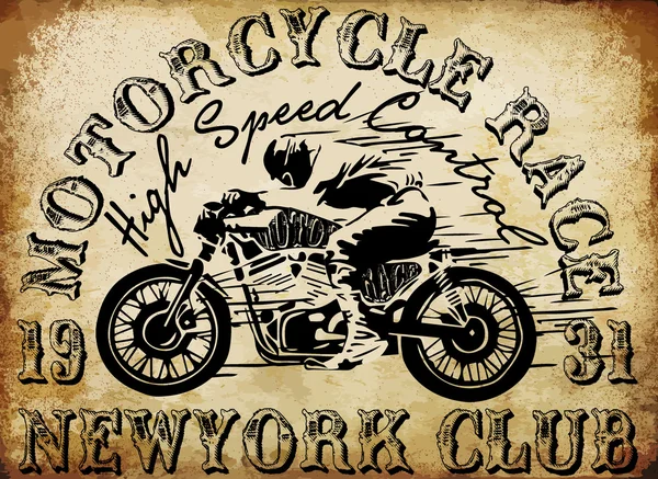 Motocykl závodní typografie grafiku a plakát. lebka a staré — Stockový vektor