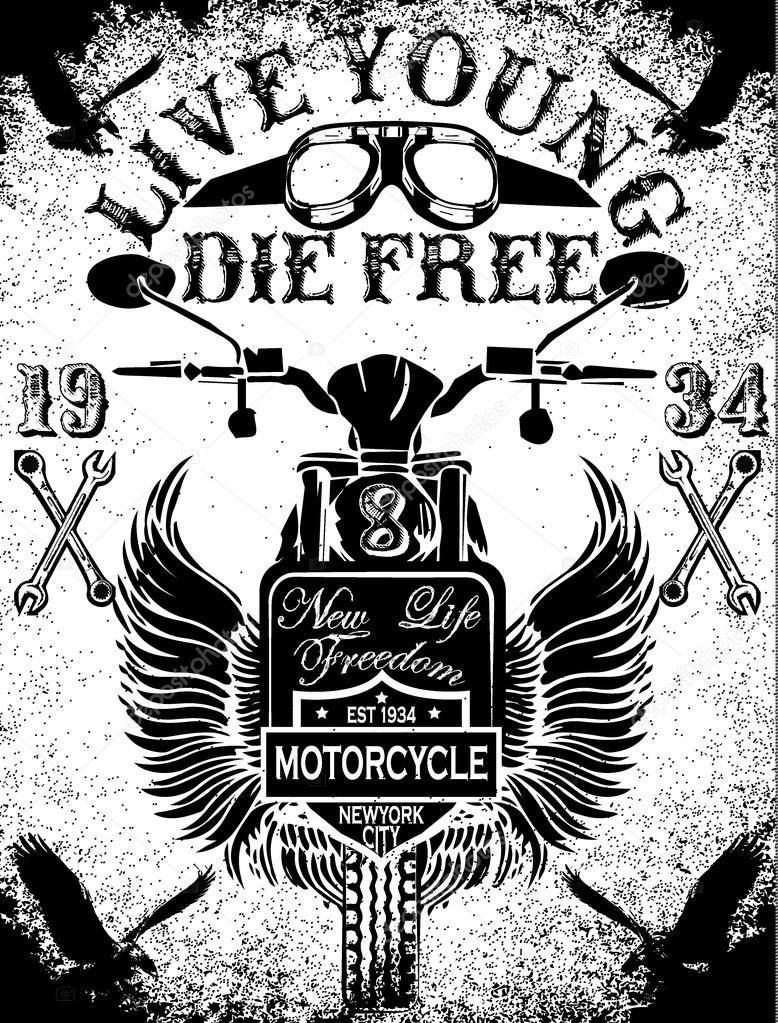Motorcycle Racing Typography Graphics and Poster. Skull and Old Stock