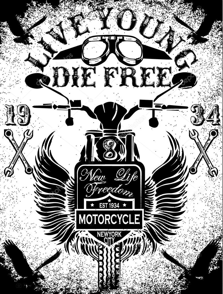 Motorcycle Racing Typography Graphics and Poster. Skull and Old 