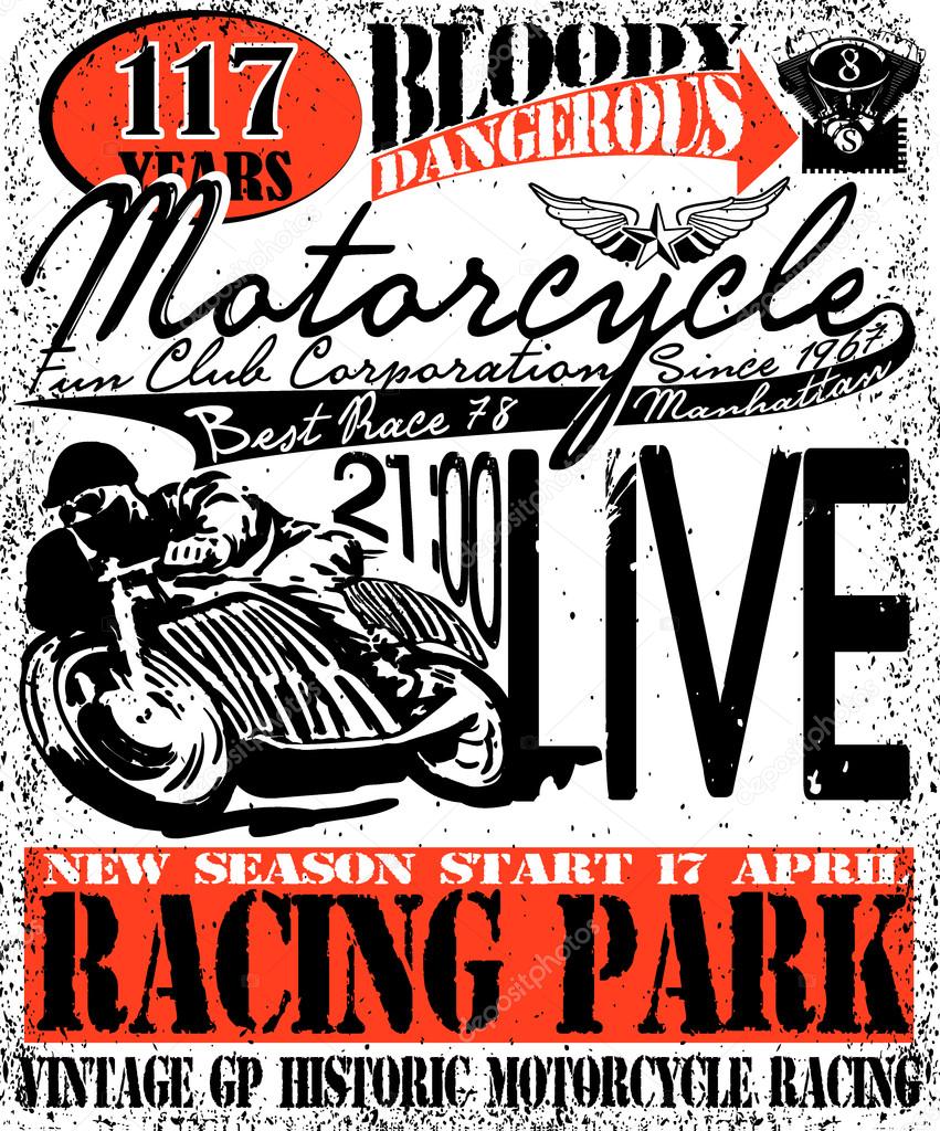 Motorcycle Racing Typography Graphics and Poster. Skull and Old 