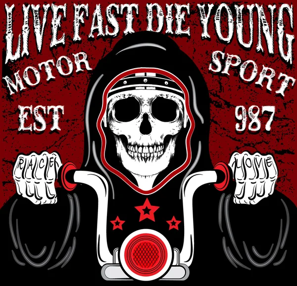 Kafatası motosiklet Poster Vintage adam T shirt grafik vektör Desig