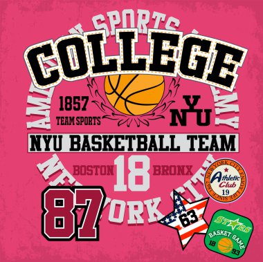 Spor, üniversite eğitim tipografi, t-shirt grafik, vektörel çizimler