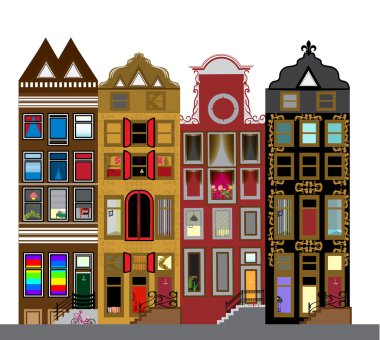Vector set of houses in the Dutch style. Different color and sha clipart