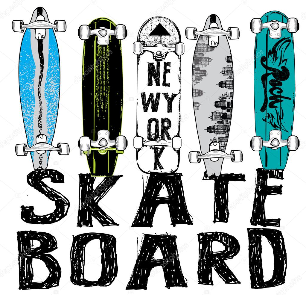 Skate board typography, t-shirt graphics, vectors