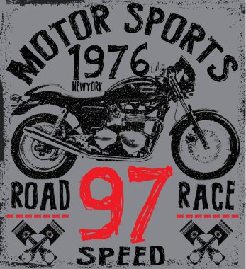 Grafik motosiklet etiket t gömlek tasarımı çizimi ile tee