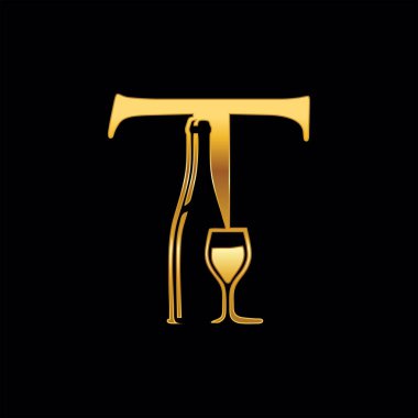 Altın Şarap Şişe Yazı Tipi Logo İşareti