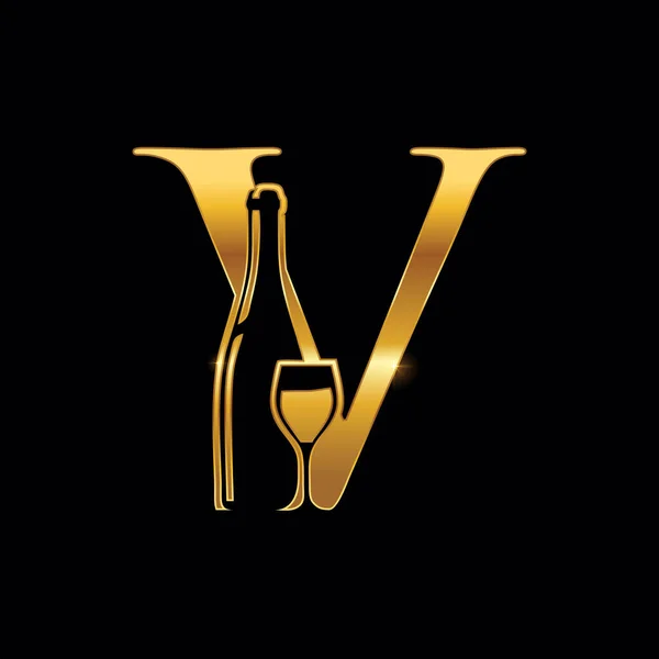 Garrafa Vinho Dourado Monograma Vidro Carta Logo Sign —  Vetores de Stock