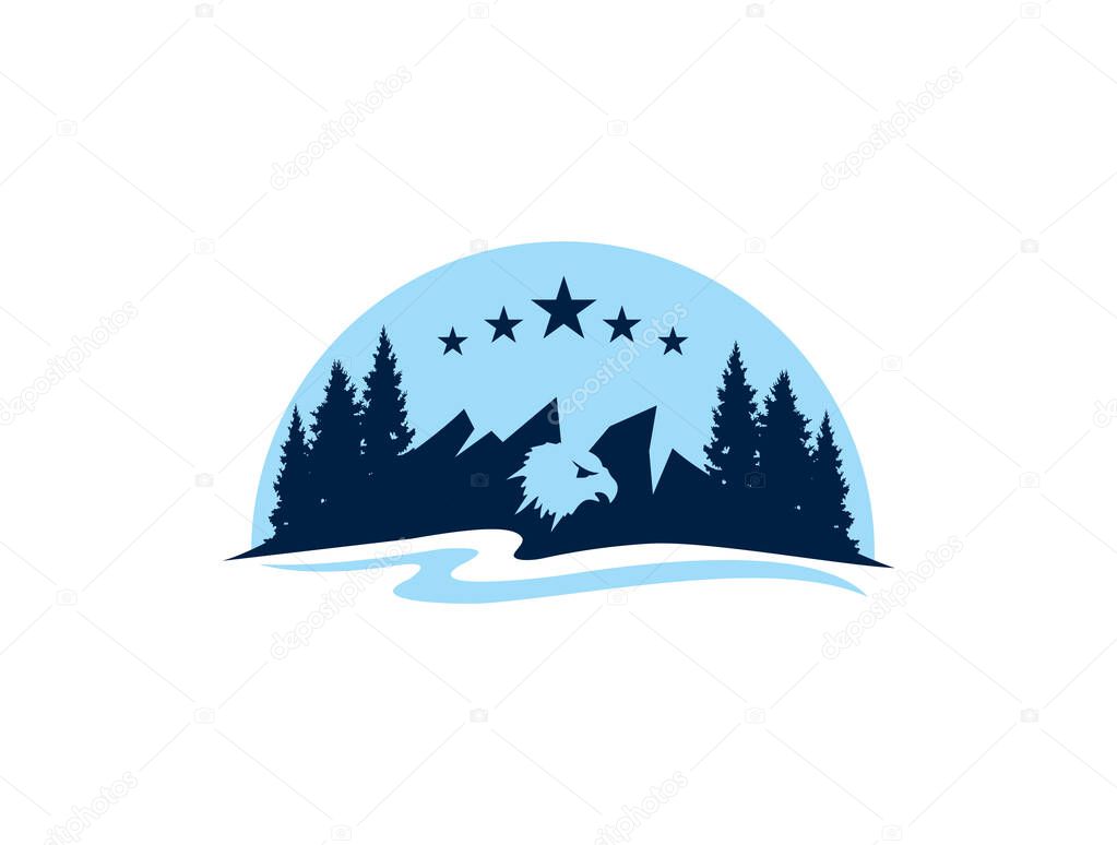 Eagle  mountain and river logo sign