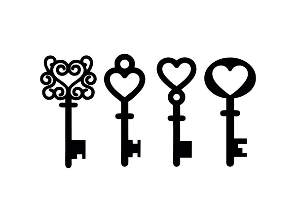 Love Key Glyph Icon Love Lock Heart Key Sign Vector — Stok Vektör