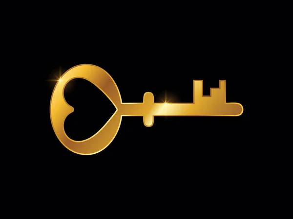Goldene Liebe Schlüssel Glyphen Ikone Liebe — Stockvektor