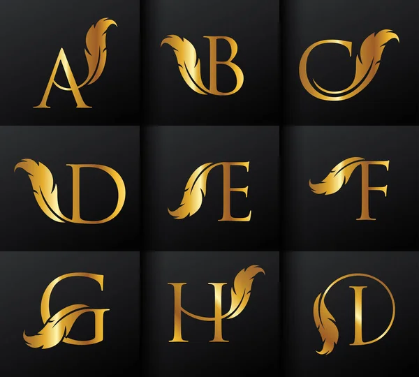 Feather Typeface Monogram Lettere Iniziali — Vettoriale Stock