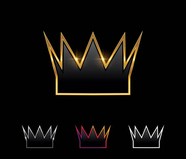 Conjunto Ilustração Vetorial Golden Crown Vector Sign Fundo Preto Com —  Vetores de Stock