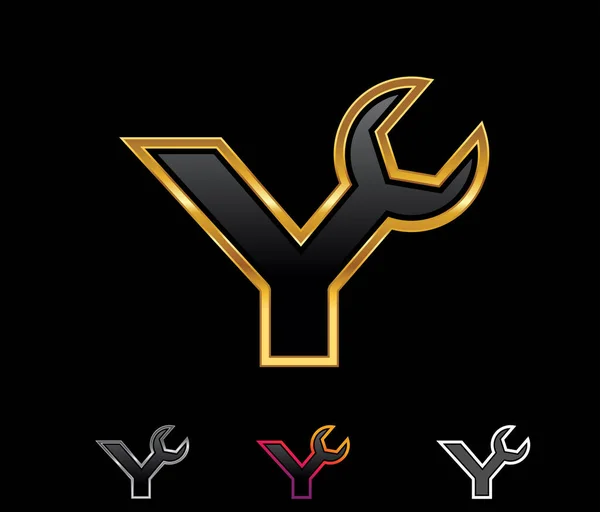 Gyllene Mekaniker Monogram Logotyp Bokstav — Stock vektor