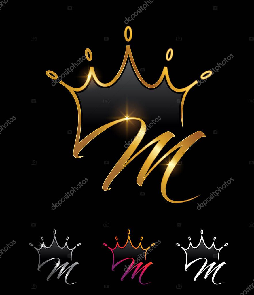 Golden Monogram Crown Initial Letter M