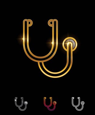 Altın Tıbbi Aygıt Stethoscope Vektör İşareti