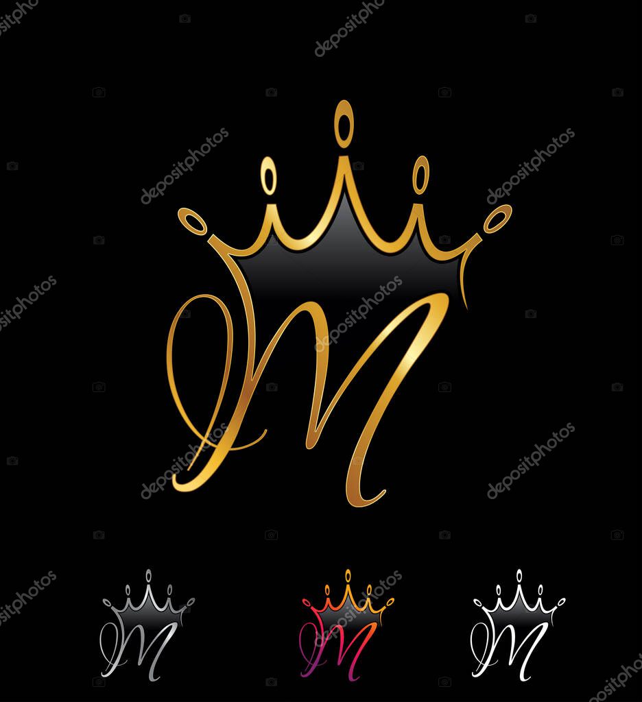 Golden Monogram Crown Initial Letter M