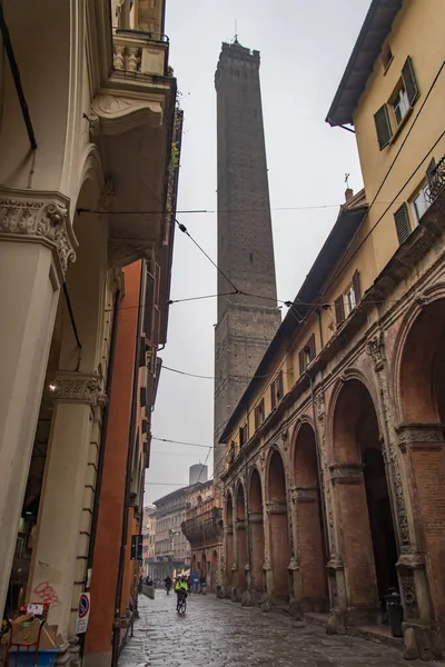 Characteristic Arch Streets Tower Bologna Old Town — Stock Photo, Image