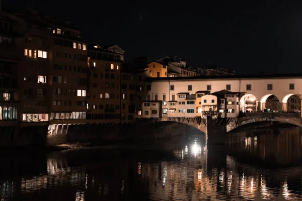 Vista Ponte Vecchio Illumina Notte Firenze — Foto Stock