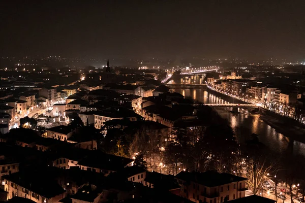 Veduta Notturna Della Città Verona Del Fiume Adige — Foto Stock