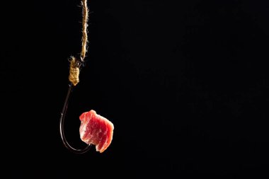 Büyük balık oltasında bir parça et. Yemle yakala. Dolandırıcılık.