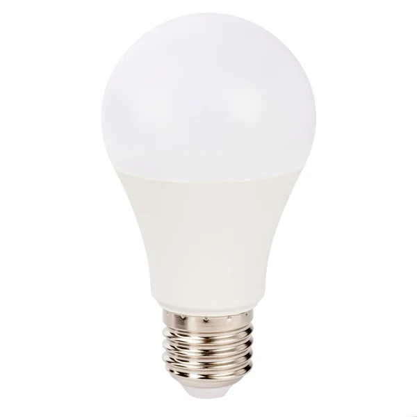 Bombilla led sobre fondo blanco. Bombilla eléctrica aislada sobre fondo blanco. Lámpara ahorro de energía. —  Fotos de Stock