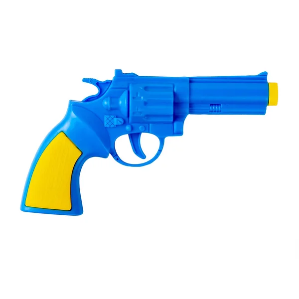 Blue pistol. Pistol toy. Childrens pistol on a white background. Isolate. — Stock Photo, Image