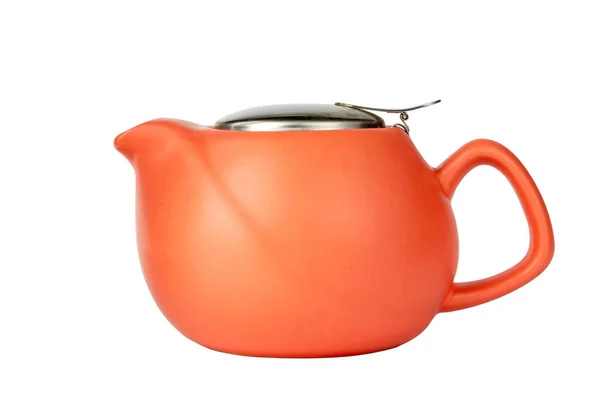 Teapot isolated on white background. The teapot is orange. Stock Picture