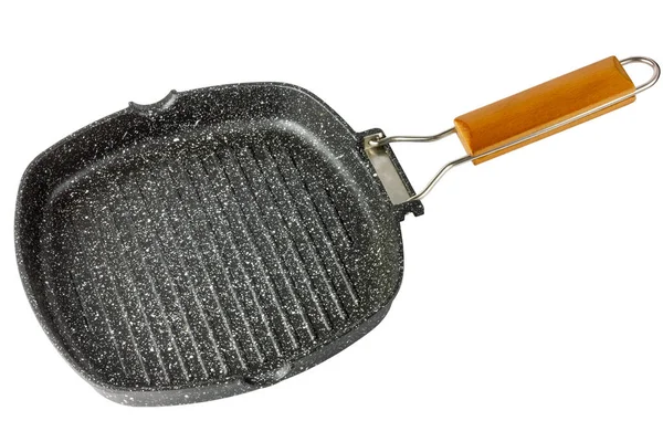 Frying pan with a wooden handle. Isolate on a white background. — Stock Photo, Image