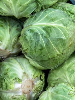 Taze, yeşil lahanaları üst üste yığmışlar. Yaratıcı ve ticari kullanım için ideal