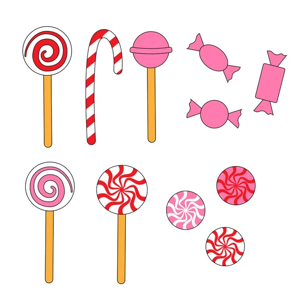 Vector Snoep Lolly Set Roze Rood Spiraal — Stockvector