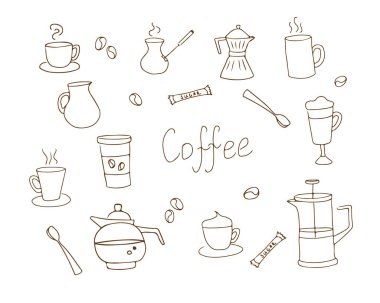 Kahve karalama vektörü kümesi