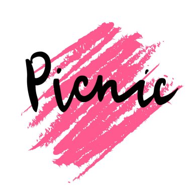 Vektör harfleri pikniği. Parmak izi ve ağ, kafe, plaj, menü için parlak pembe desenli el yapımı basit çizgi tasarımı.