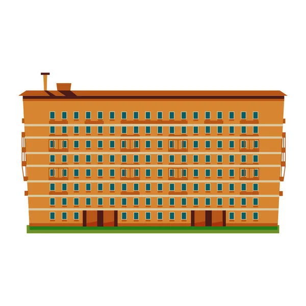 Векторная Иллюстрация Многоэтажного Здания Желтого Кирпича Плоском Мультяшном Стиле Белом — стоковый вектор