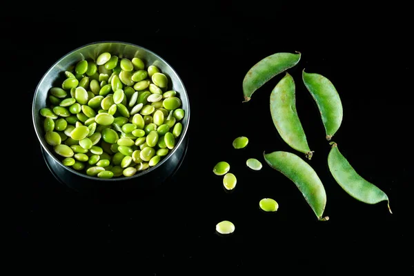 Fresh and healthy lima beans pealed and kept in a bowl