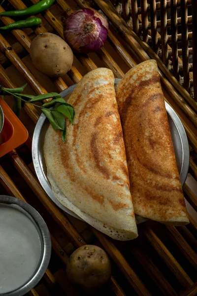 Homemade Delicious Tasty Dosa Selective Focus Lighting Cane Background — Stock Photo, Image