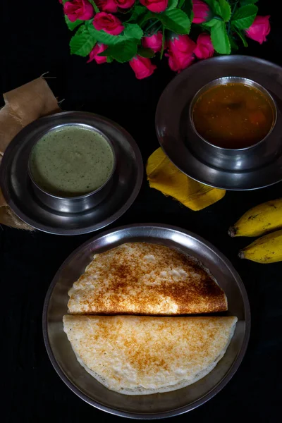 Sur India Sabroso Delicioso Conjunto Casero Dosa Plato Sobre Fondo —  Fotos de Stock