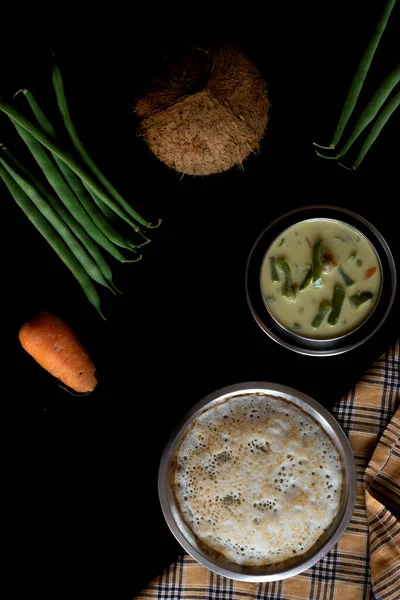 Hecho Casa Sabroso Set Dosa Junto Con Estofado Verduras Sobre — Foto de Stock