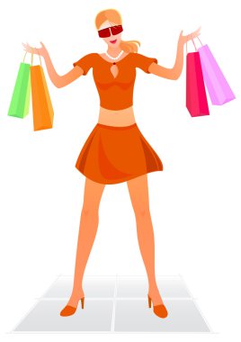 Alışveriş torbalı mutlu kız.