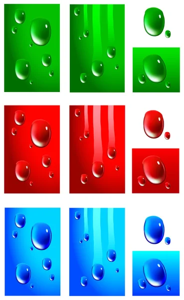 Set Drops on glass different colors — Stock Vector