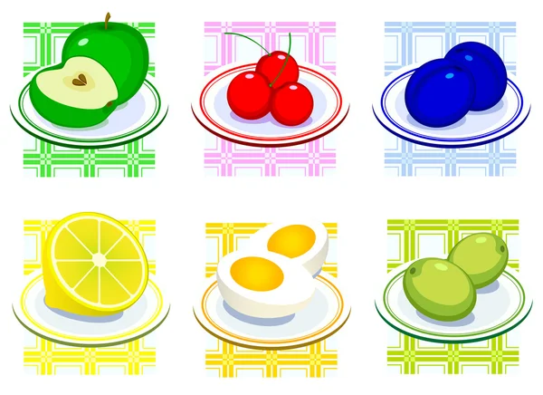 Набор фруктов на тарелке — стоковый вектор