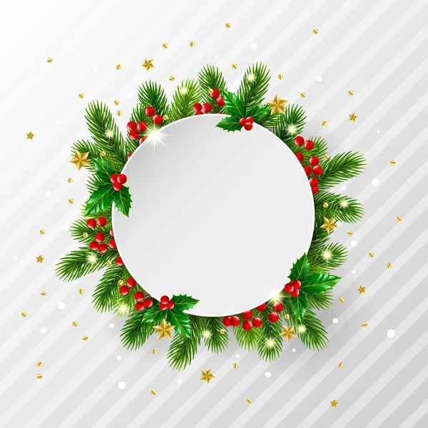 装飾的なフレームとモミの枝とホリークリスマスの背景 — ストックベクタ